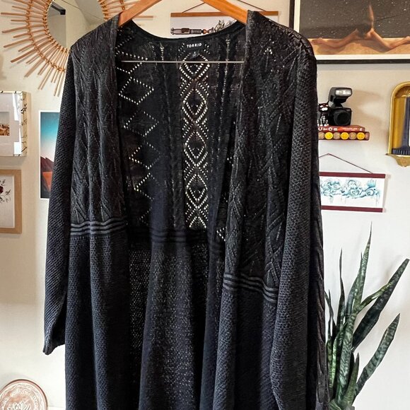 TORRID Dark Grey Washed Black Cotton Knit Long Cardigan - Size 4 - Picture 8 of 8
